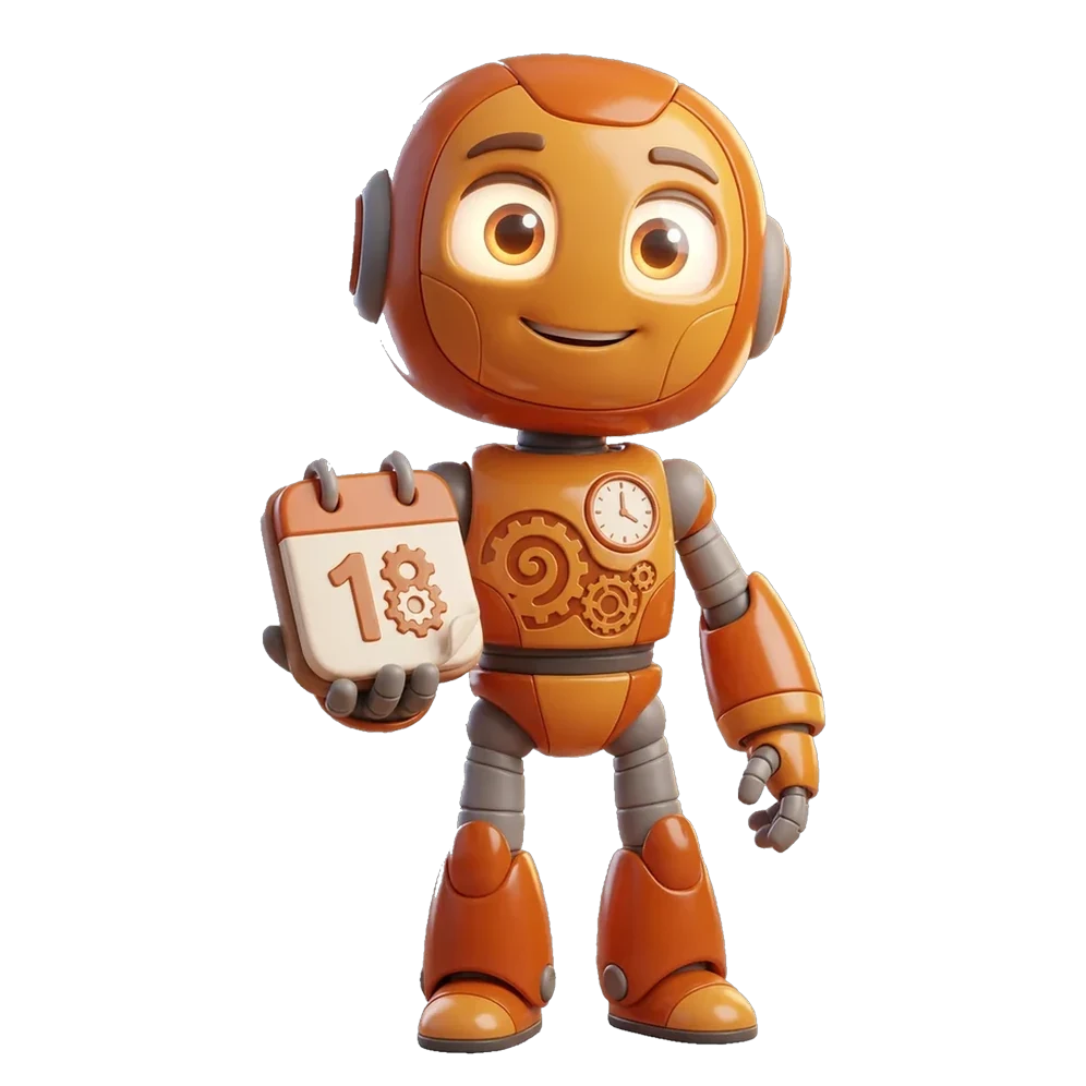 Booking action character — a Pixar-style robot representing the booking link action