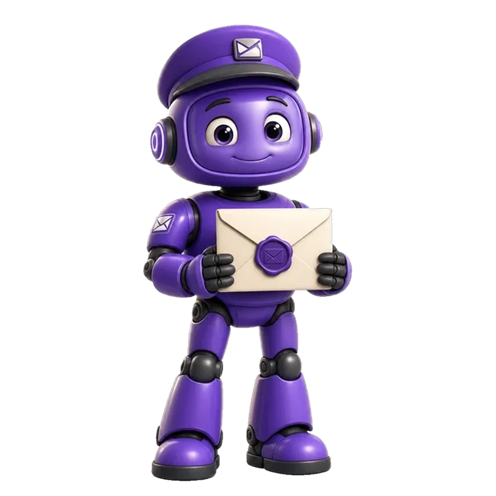 Email action character — a Pixar-style robot representing the email link action