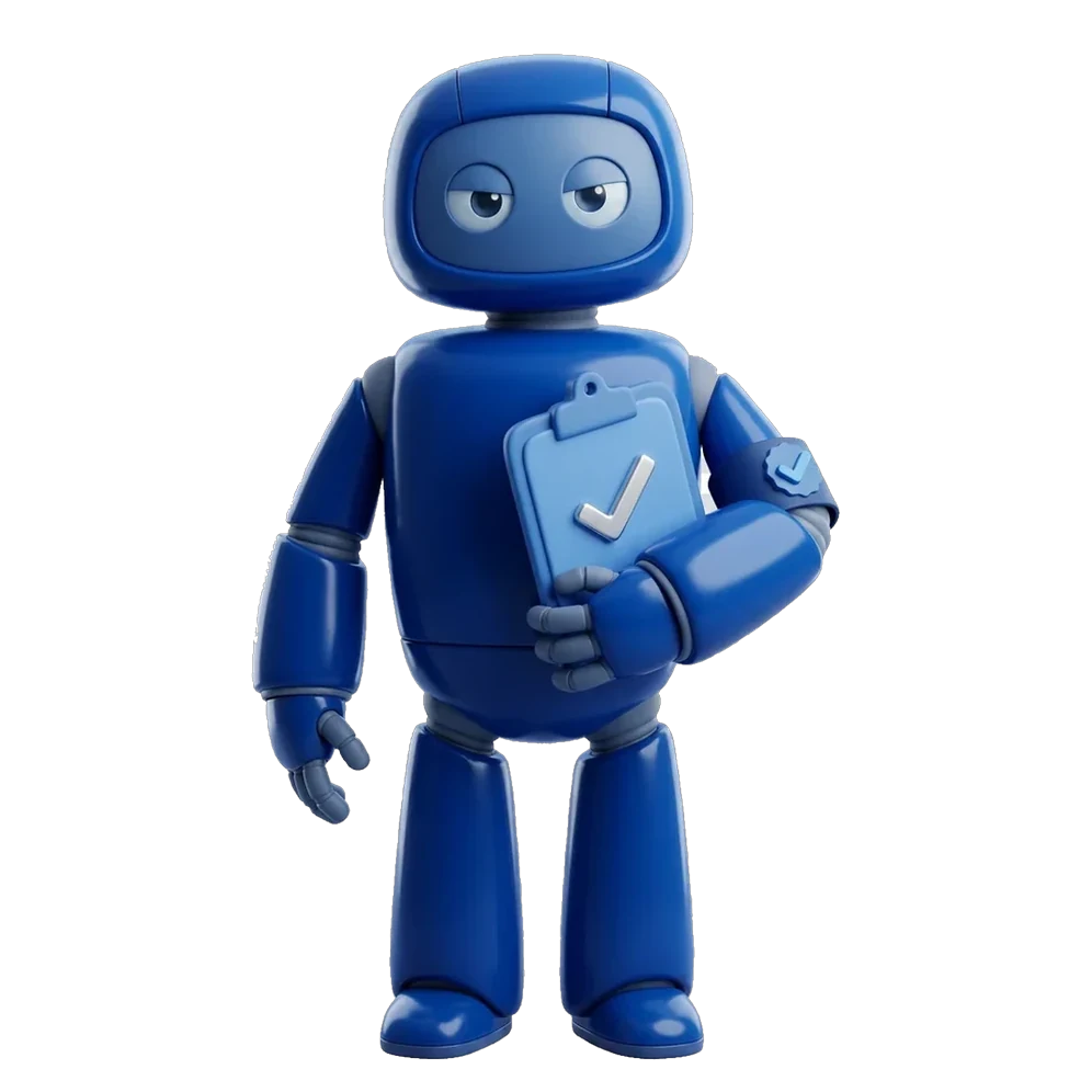 Form action character — a Pixar-style robot representing the form link action