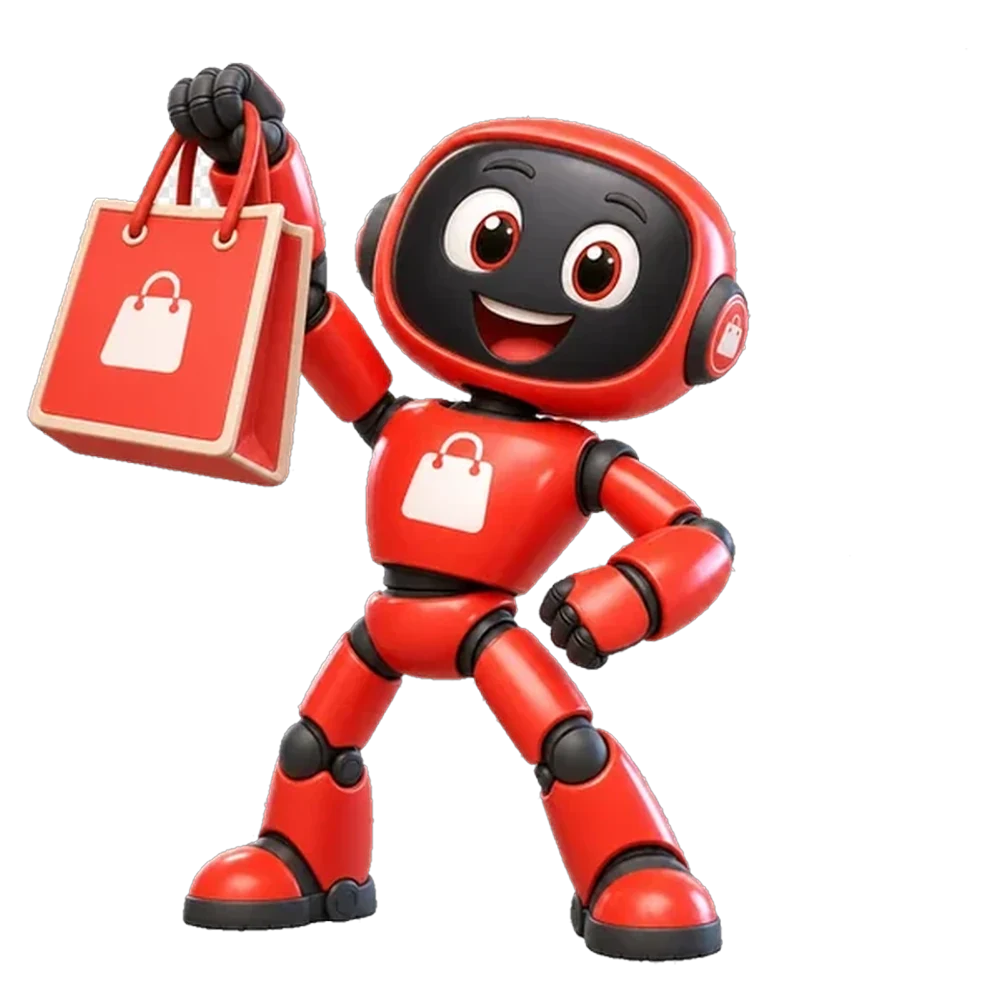 Product action character — a Pixar-style robot representing the product link action
